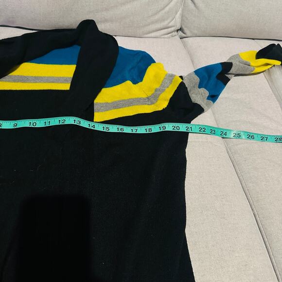 Notations Womens Open Front Tunic Cardigan Sweater Sz L Shawl Collar Striped - Picture 5 of 5